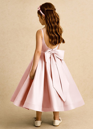 Azazie Babs Vestidos de Niña de Flores Vestido de Rosa Rubor de Satin Mate de Corte Princesa con Plisado image1