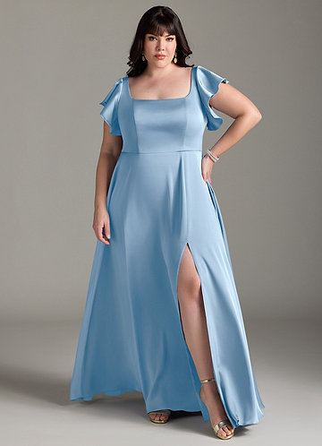 maxi blue satin dress Elaine Chiffon Beaded Maxi Dress / Sky Blue | MESHKI