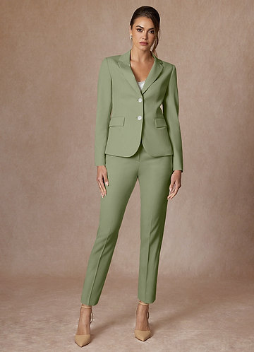 Whitney Pistachio Refined Weave Performance Full Length Pants Suit front