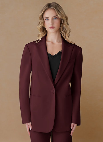 front Amelia Cabernet Refined Weave Performance Oversized Blazer