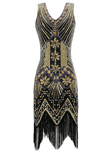 front_Blush Mark 1920s V Neck Gatsby Theme Roaring 20s Sequin Midi Dress