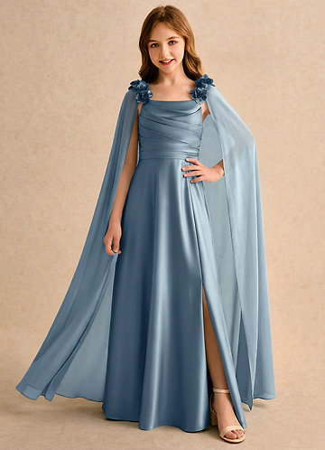 Azazie Rosita Girls Formal Klänningar för brudeflicka Klä A-Line i Stretch Satin Plisserad image1