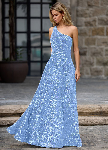 Opulent Light Blue Velvet Sequins Prom Dress image1