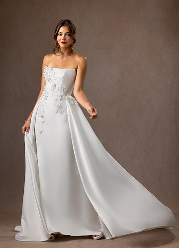Azazie Sersi Robe de Mariée Robe Sirène en Mat Satiné Sans bretelle Blanc De Diamant image1