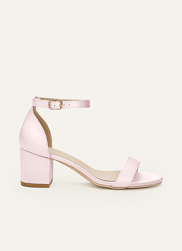 front Sandálias de salto bloco com fivela e tira única em cetim fosco combinando