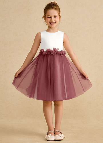 Azazie Louisa Blumenkinder Kleider A-Linie ärmellos Tüll Kleid Elfenbein Amethyst image1