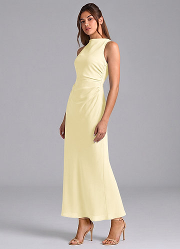 Azazie Evadne Bridesmaid Dresses Lemon Sorbet Sheath Pleated Chiffon Dress image1
