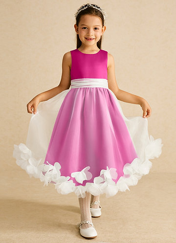 Azazie Stardust Blumenkinder Kleider A-Linie ärmellos Organza Kleid Fuchsia image1