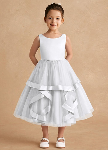 Azazie Posy Flower Girl Dresses White A-Line Beaded Tulle Dress image1