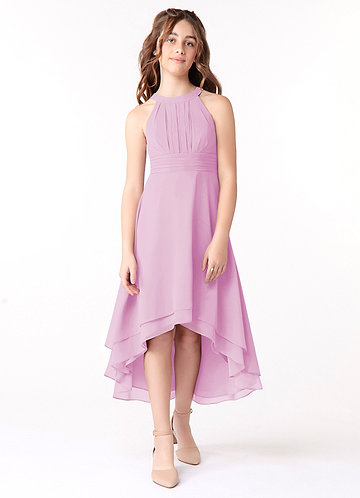 Azazie Linna Junior Vestido de Rosa Caramelo de Gasa de Corte En A con Plisado image1