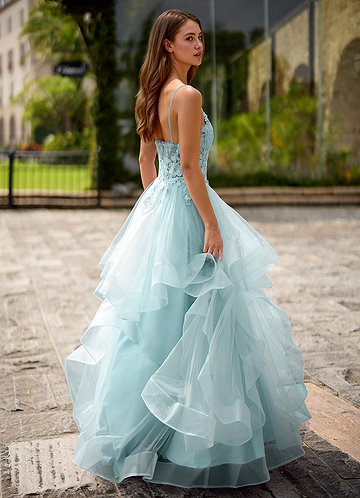 Spitze Blue Sheer Lace Prom Dress image1