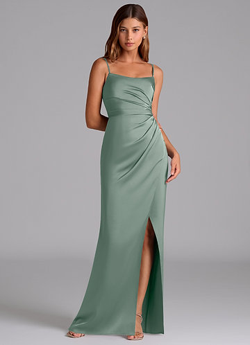 Azazie Calandra Brudtärneklänningar Klä av A-Linje i Stretch Satin Plisserad Silversalvia image1