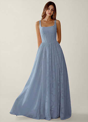 Megan Puderblau Spitzen-A-Linien-Abendkleid front