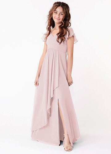 Azazie Omari Junior Blushing Pink A-Line Ruched Chiffon Dress image1
