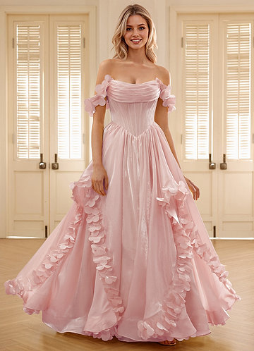 Elysia Pink Corset Rhinestone Sheer Lace Prom Dress image1