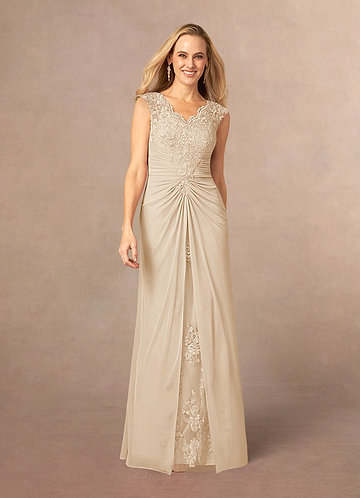 Azazie Jovie Mother of the Brides Dresses Champagne A-Line Lace Dress image1