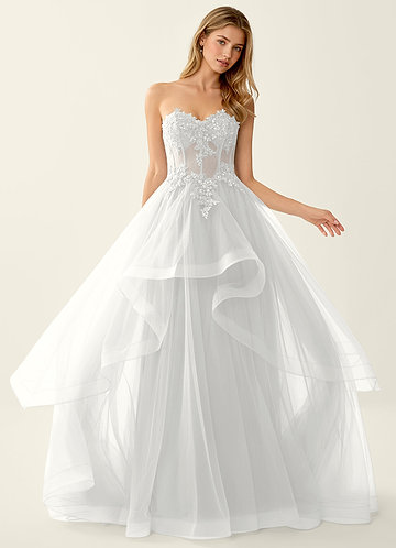 Anais White Corset Lace Up Back Lace Ruffled Prom Dress front