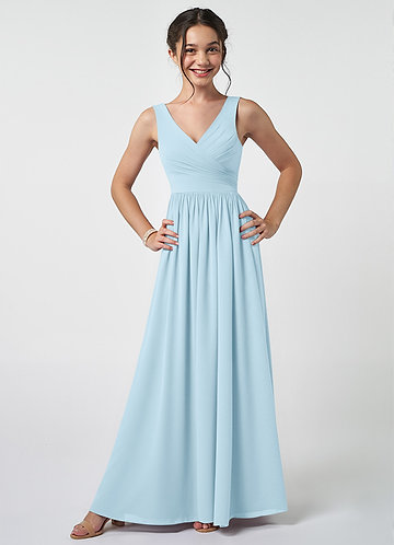 Azazie Keyla Junior Abito A-Line in Chiffon Plissettato Azzurro image1