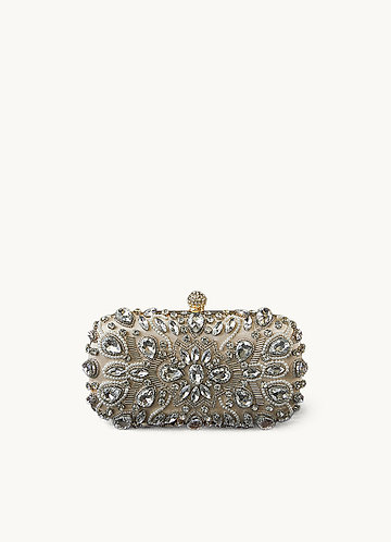 front Apricot Crystal Embellished Ornate Clutch Bag