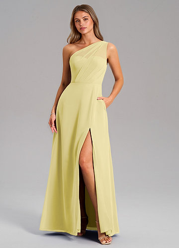 Azazie Phaedra Bridesmaid Dresses Lemon Sorbet A-Line One Shoulder Chiffon Dress image1