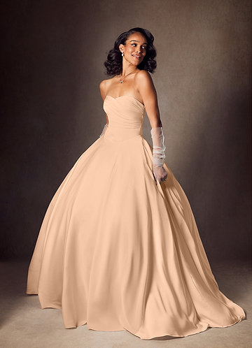 Azazie Alta Wedding Dresses Vestir Rosa Inglesa de Cetim elástico de Linha A com Sem alças image1