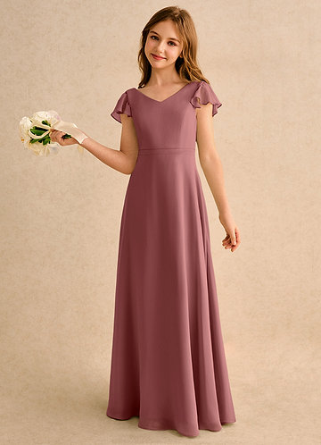 Azazie Nari Girls Formal Flower Girl Dresses Vestido Ametista de Chiffon de Linha A com com mangas image1