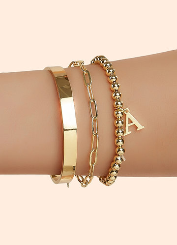 front 3 Piece Initial Letter Layering Bracelet Set