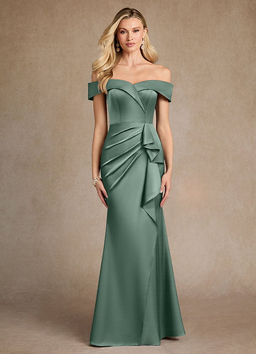 Azazie Laredo Vestidos de Madre de la Novia Vestido de Eucalipto de Satén Elástico de Sirena con Vestidos sin tirantes image1