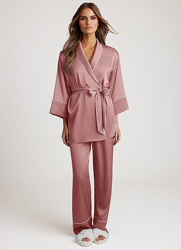 front Dusty Rose Satin Trim Pajama Set