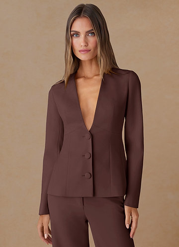 front Elara Espresso Maßgeschneiderter Blazer aus edlem Webmuster
