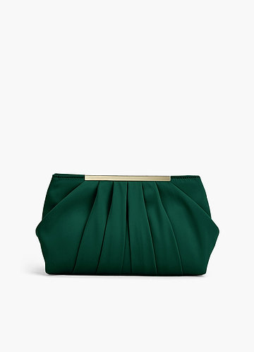 front Matching Color Stretch Satin Pleated Clutch