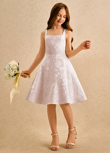 Azazie Peppy Girls Formal Flower Girl Dresses Baby Pink A-Line Bow Floral Jacquard Dress image1