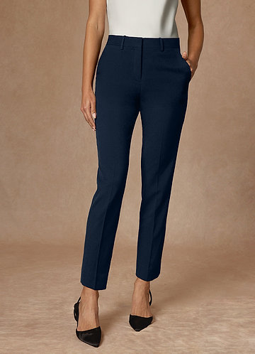 front Whitney Dark Navy Structured Stretch Full Length Dress Pants