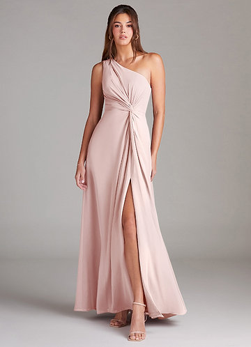Azazie Brooke Bridesmaid Dresses Blushing Pink A-Line One Shoulder Chiffon Dress image1