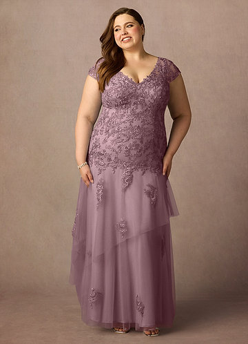 Azazie Romy Mother of the Brides Dresses Dusty Rose Mermaid V-Neck Sequins Tulle Dress image1