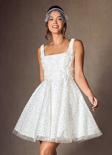 Azazie Kristi Wedding Dresses Diamond White A-Line with Pockets Beading Dress image1