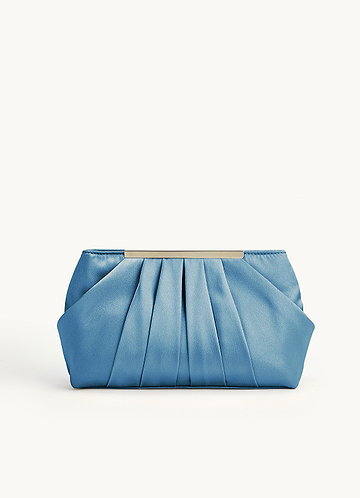 front Matching Color Metallic Satin Pleated Clutch