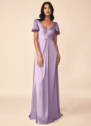 frosted lilac bridesmaid dresses Off Shoulder Short Sleeve Floor-Length Bandage Bridesmaid Dress