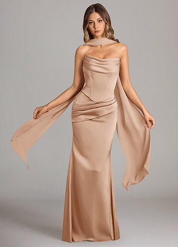 Azazie Sorrel Bridesmaid Dresses English Rose Mermaid Strapless Stretch Satin Convertible Dress image1