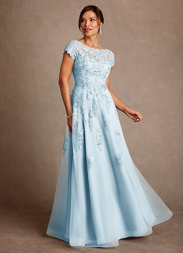 Azazie Jalinda Mother of the Brides Dresses Sky Blue A-Line Lace Chiffon Dress image1