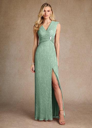 Azazie Salem Mother of the Brides Dresses Aquamarine A-Line Pleated Metallic Mesh Dress image1