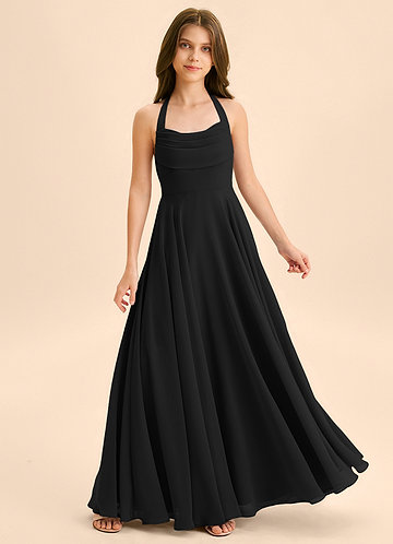 Azazie Kady Junior Vestido Preto de Chiffon de Linha A com Decote em coração image1