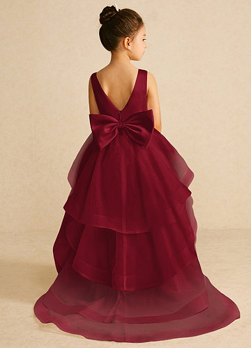 Azazie Pumpkin Flower Girl Dresses Burgundy A-Line Convertible Tulle Dress image1