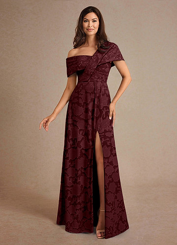 Azazie Milton Vestidos de Madre de la Novia Vestido de Cabernet de Devorado Floral de Corte En A con Plisado image1