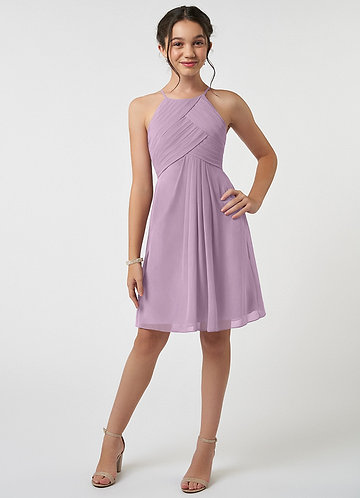 Azazie Ginny Junior Wisteria A-Line Pleated Chiffon Dress image1