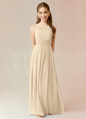 Azazie Bibiane Junior Champagne A-Line Pleated Chiffon Dress image1
