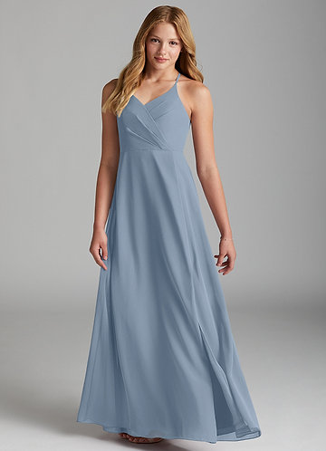 Azazie Davis Junior Jurk van Chiffon met A-Lijn Stoffig Blauw image1