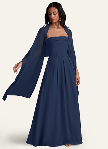 Upstudio Aniston Dark Navy A-Line Pleated Jacquard Dress | Azazie CA