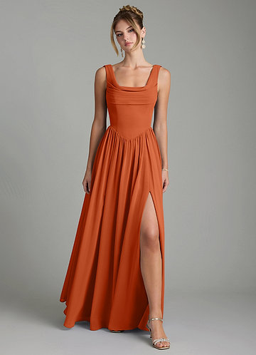 Novi Bridesmaid Dresses Burnt Orange A-Line Pleated Chiffon Dress image1