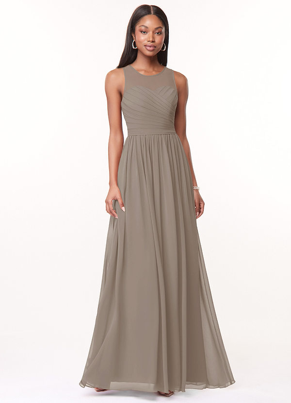 Azazie Nina Bridesmaid Dresses Taupe A-Line Pleated Chiffon Dress image1